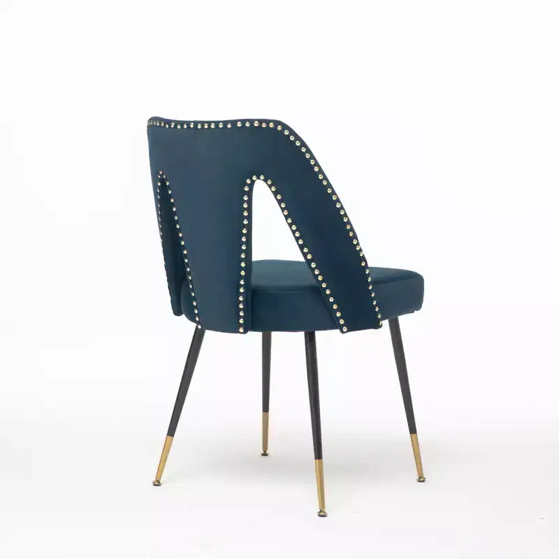 Chaise de salle à manger en velours moderne et contemporaine MAYEERTY - Clous décoratifs, pieds en métal noir à embouts dorés