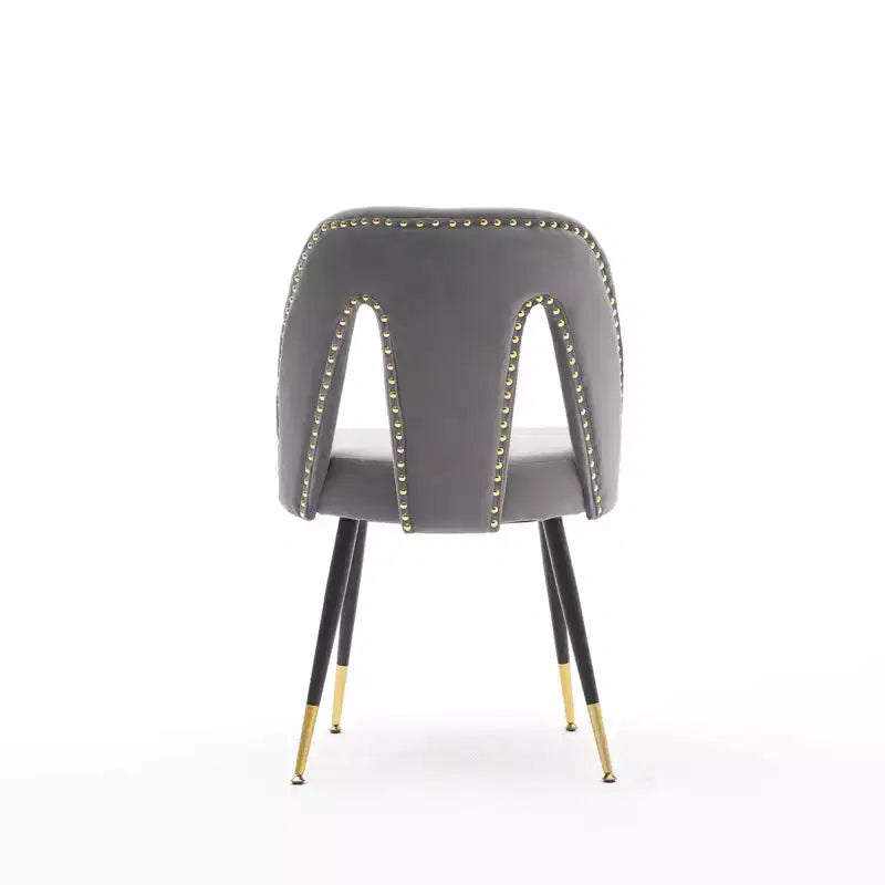 Chaise de salle à manger en velours moderne et contemporaine MAYEERTY - Clous décoratifs, pieds en métal noir à embouts dorés