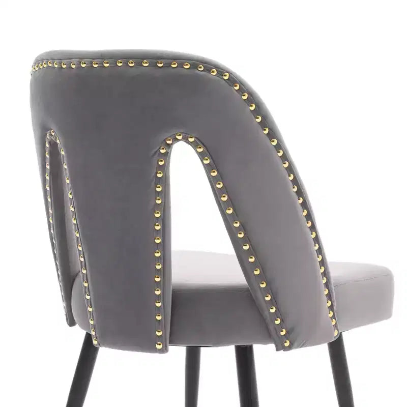 Chaise de salle à manger en velours moderne et contemporaine MAYEERTY - Clous décoratifs, pieds en métal noir à embouts dorés