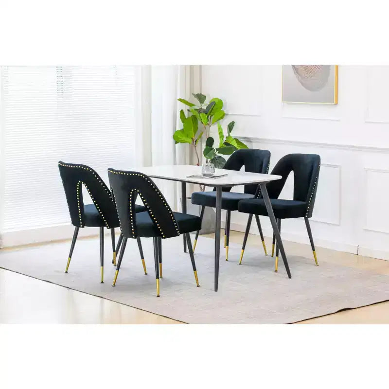 Chaise de salle à manger en velours moderne et contemporaine MAYEERTY - Clous décoratifs, pieds en métal noir à embouts dorés