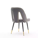 Chaise de salle à manger en velours moderne et contemporaine MAYEERTY - Clous décoratifs, pieds en métal noir à embouts dorés