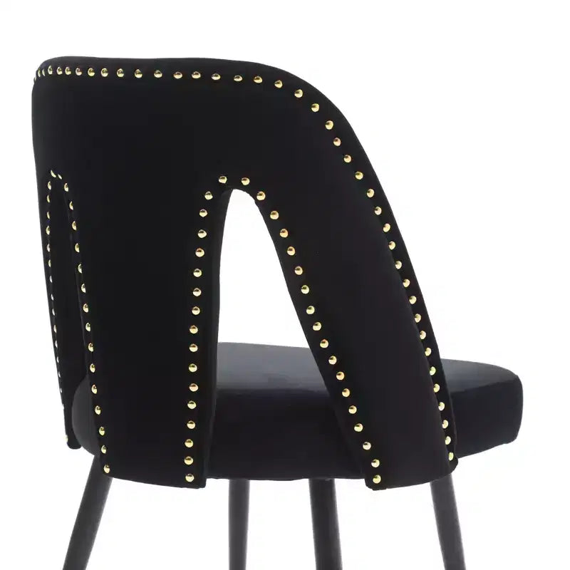 Chaise de salle à manger en velours moderne et contemporaine MAYEERTY - Clous décoratifs, pieds en métal noir à embouts dorés