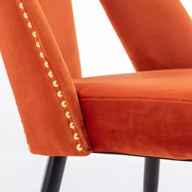 Chaise de salle à manger en velours moderne et contemporaine MAYEERTY - Clous décoratifs, pieds en métal noir à embouts dorés