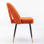 Chaise de salle à manger en velours moderne et contemporaine MAYEERTY - Clous décoratifs, pieds en métal noir à embouts dorés