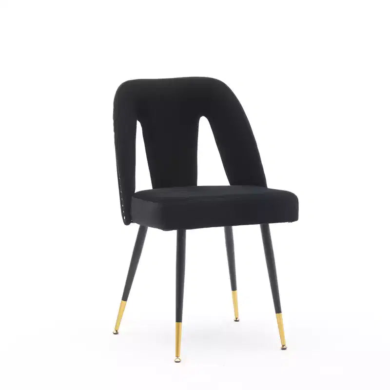 Chaise de salle à manger en velours moderne et contemporaine MAYEERTY - Clous décoratifs, pieds en métal noir à embouts dorés