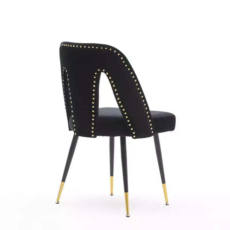 Chaise de salle à manger en velours moderne et contemporaine MAYEERTY - Clous décoratifs, pieds en métal noir à embouts dorés