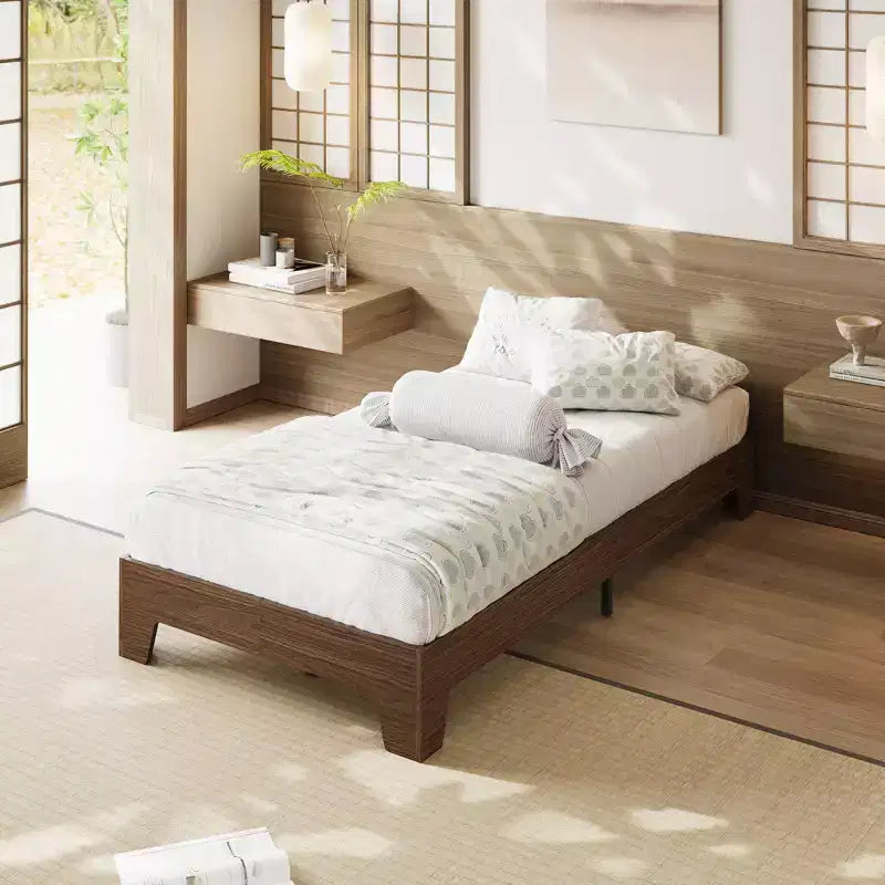 Cadre de lit en bois, lit plateforme, soutenu par 4 lattes en bois robustes et 8 lattes métalliques, sans tête de lit, pas besoin de matelas, facile à assembler.