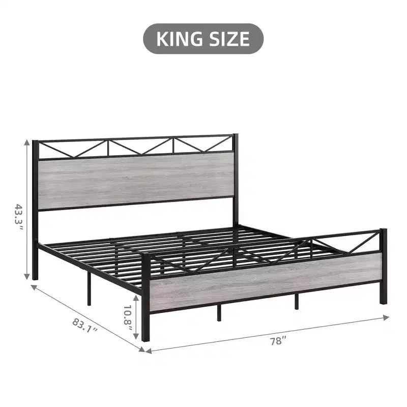 Cadre de lit King SizeCadre de lit plateforme en métal avec tête et pied de litSans bruitPas besoin de sommierFacile à assembler