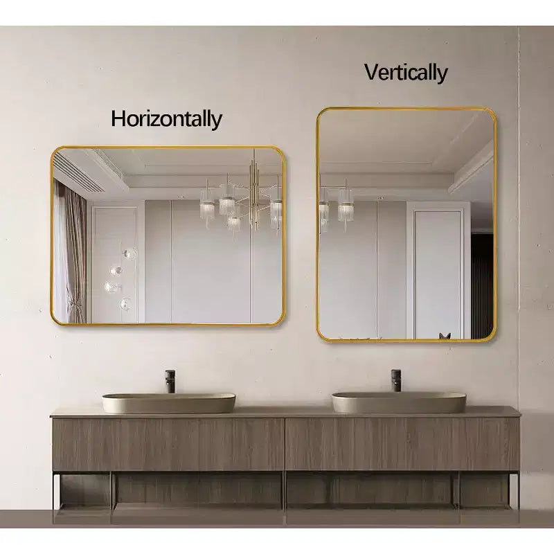 Miroir mural rectangulaire 24 x 36 pouces à cadre métallique doré, miroir décoratif pour coiffeuse de salle de bain