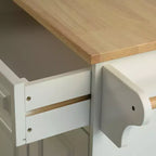 Îlot de cuisine mobile Okak avec plateau en bois d'hévéa, chariot de cuisine avec étagère intérieure réglable et tiroirs spacieux, îlot de cuisine roulant, blanc