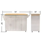 Îlot de cuisine mobile Okak avec plateau en bois d'hévéa, chariot de cuisine avec étagère intérieure réglable et tiroirs spacieux, îlot de cuisine roulant, blanc