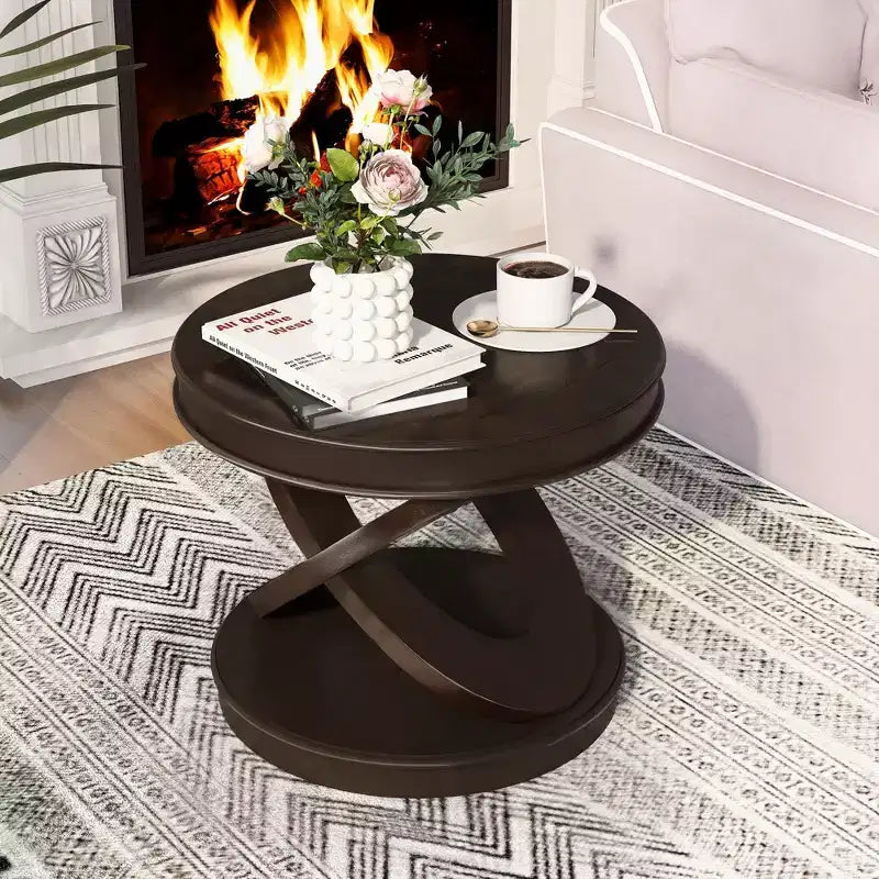Table d'appoint Okak Retro avec cadre en X, table d'appoint avec plateau et base épais, table d'appoint pour salle à manger ou salon familial, espresso