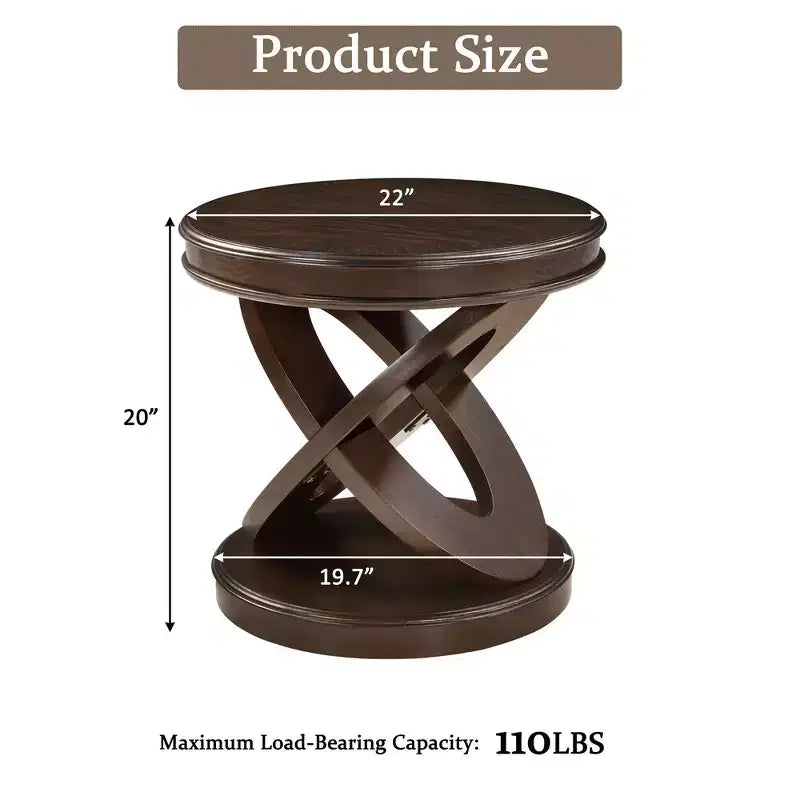 Table d'appoint Okak Retro avec cadre en X, table d'appoint avec plateau et base épais, table d'appoint pour salle à manger ou salon familial, espresso