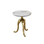 Table d'appoint moderne Okak avec pieds en acier au carbone doré, table d'appoint avec plateau en pierre microcristalline, table de canapé pour côté canapé, côté table, or