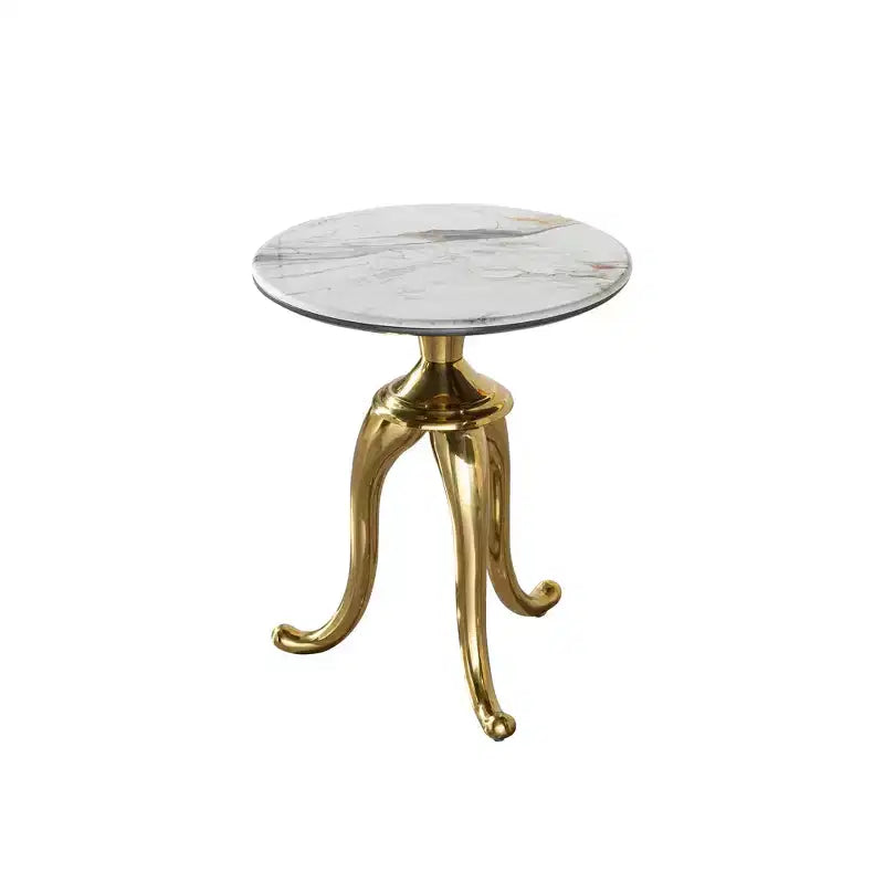 Table d'appoint moderne Okak avec pieds en acier au carbone doré, table d'appoint avec plateau en pierre microcristalline, table de canapé pour côté canapé, côté table, or