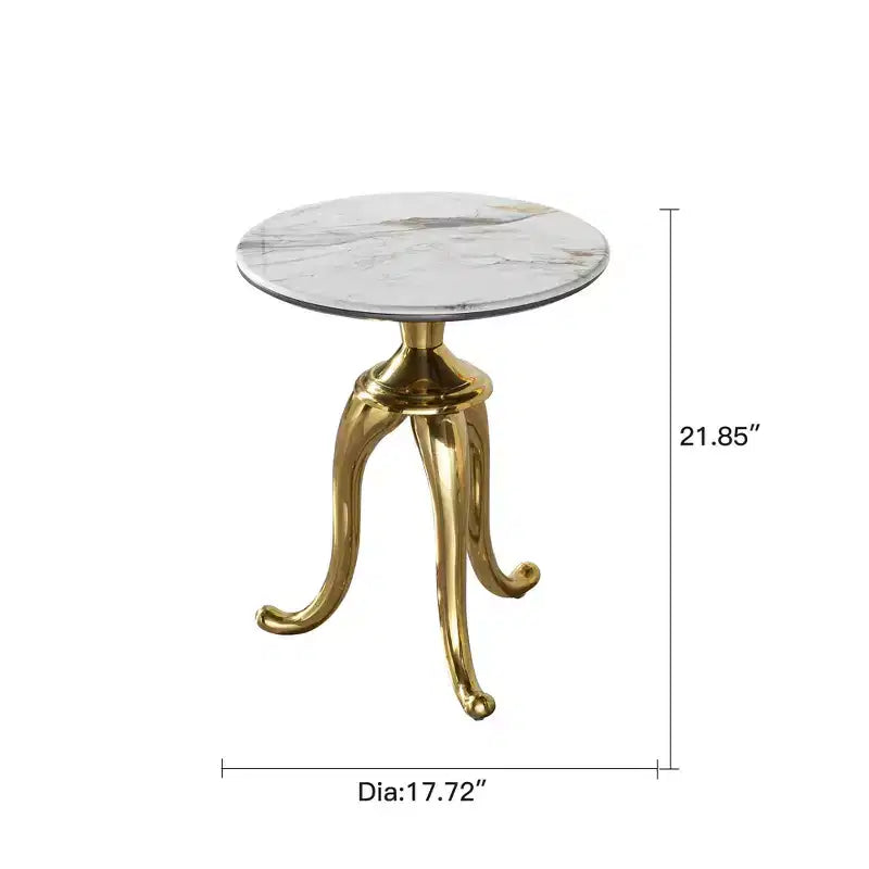 Table d'appoint moderne Okak avec pieds en acier au carbone doré, table d'appoint avec plateau en pierre microcristalline, table de canapé pour côté canapé, côté table, or