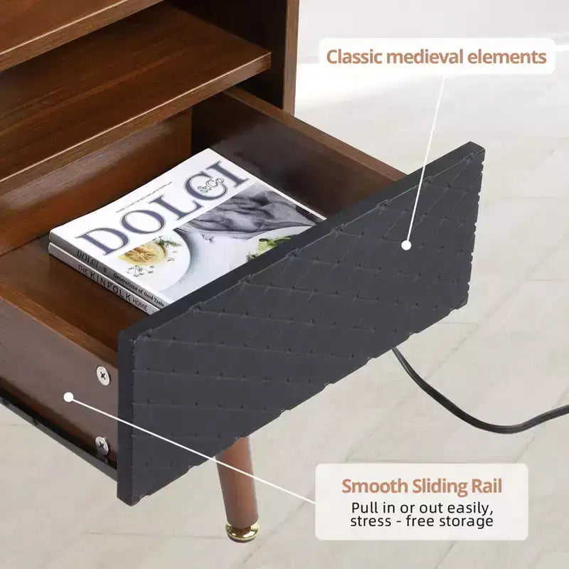 COZONY Table de Chevet avec Tiroir et Étagère Ouverte, Table de Nuit Moderne avec Cadre en Bois Massif pour Chambre à Coucher Salon, 2 PIÈCES