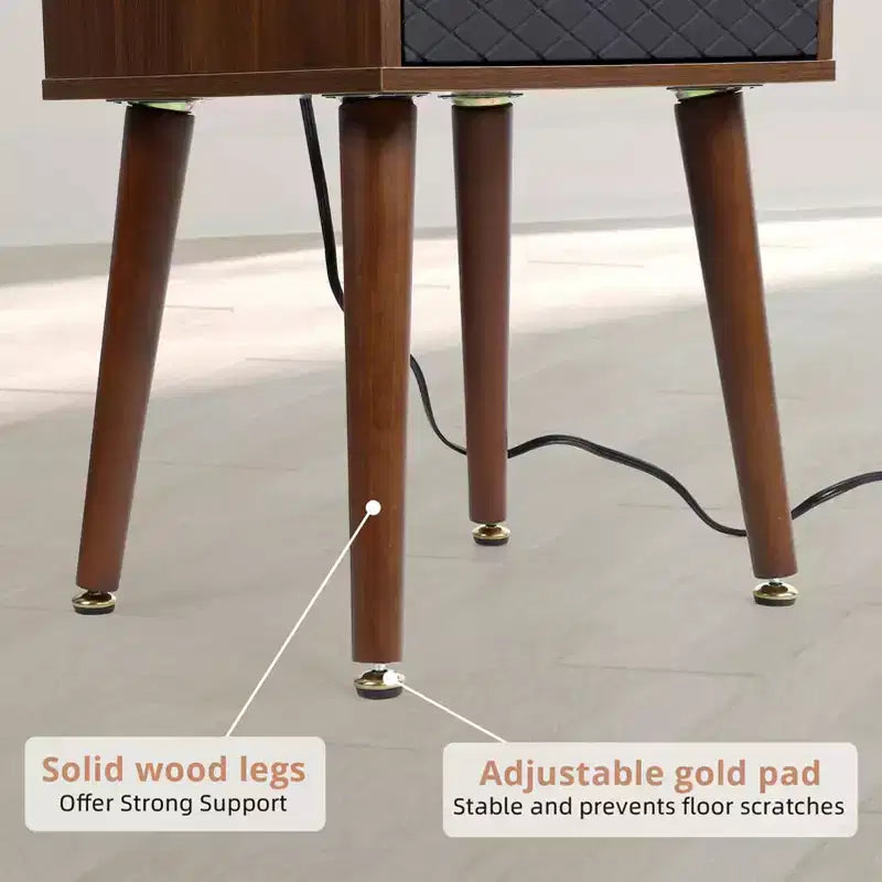COZONY Table de Chevet avec Tiroir et Étagère Ouverte, Table de Nuit Moderne avec Cadre en Bois Massif pour Chambre à Coucher Salon, 2 PIÈCES