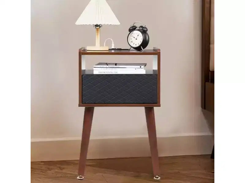 COZONY Table de Chevet avec Tiroir et Étagère Ouverte, Table de Nuit Moderne avec Cadre en Bois Massif pour Chambre à Coucher Salon, 2 PIÈCES