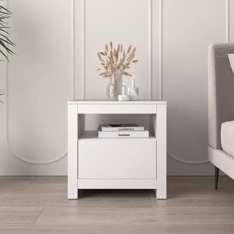 Homez Table d'appoint rectangulaire en bois blanc de 22,4 po avec 1 tiroir