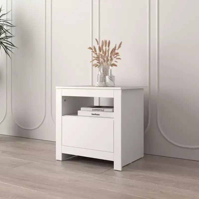Homez Table d'appoint rectangulaire en bois blanc de 22,4 po avec 1 tiroir