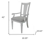 HomeRoots Ensemble de deux chaises de salle à manger en lin rembourré gris clair et blanc avec dossier ouvert en bois massif