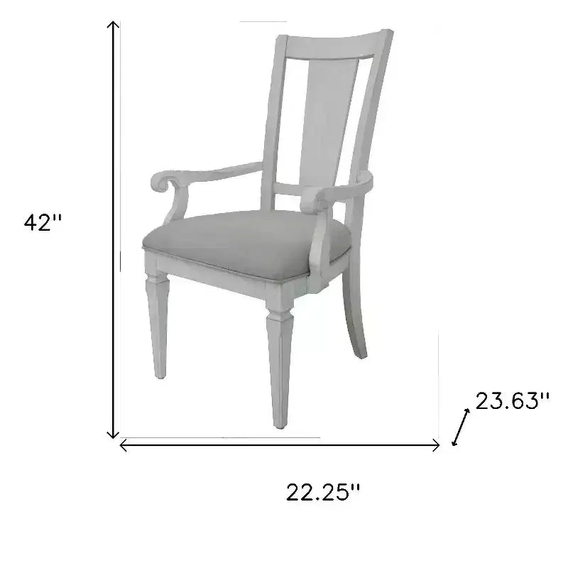 HomeRoots Ensemble de deux chaises de salle à manger en lin rembourré gris clair et blanc avec dossier ouvert en bois massif