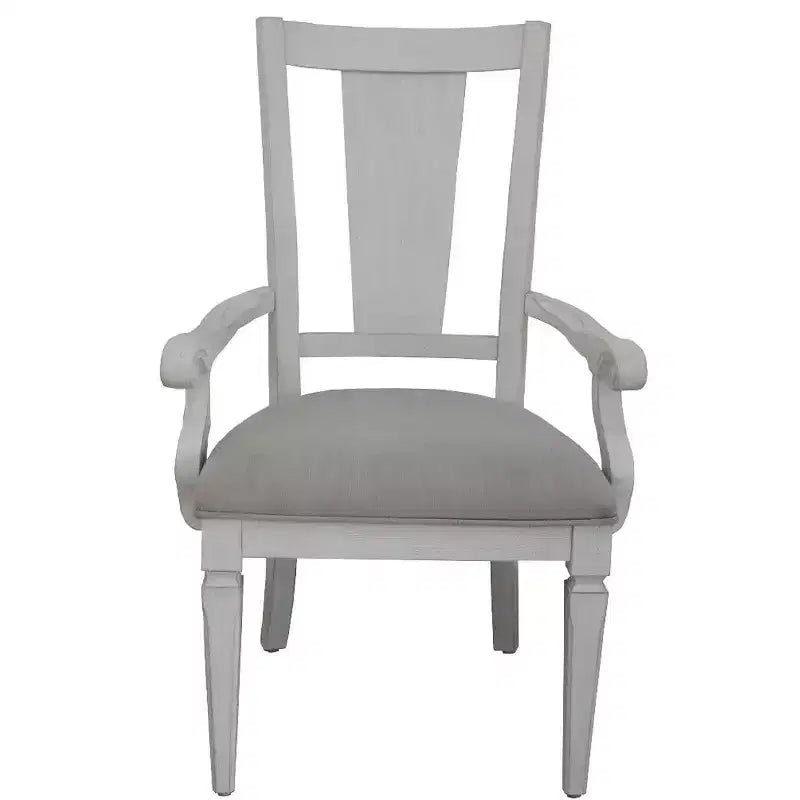 HomeRoots Ensemble de deux chaises de salle à manger en lin rembourré gris clair et blanc avec dossier ouvert en bois massif