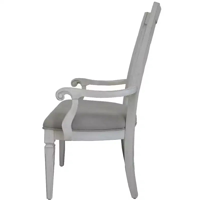 HomeRoots Ensemble de deux chaises de salle à manger en lin rembourré gris clair et blanc avec dossier ouvert en bois massif