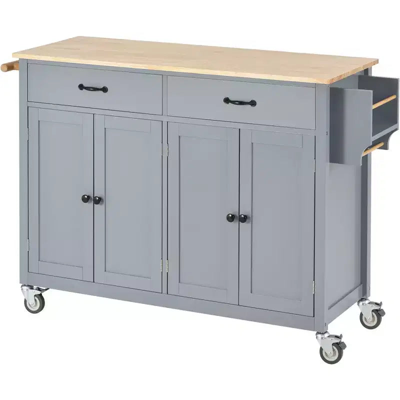 Dessert de cuisine Okak avec plateau en bois et roulettes verrouillables, chariot de cuisine avec 4 portes, porte-serviettes, 2 tiroirs et étagère à épices pour salle à manger