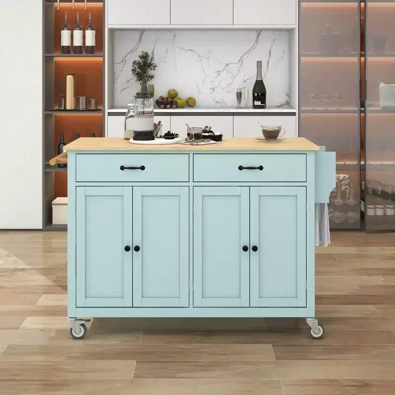 Dessert de cuisine Okak avec plateau en bois et roulettes verrouillables, chariot de cuisine avec 4 portes, porte-serviettes, 2 tiroirs et étagère à épices pour salle à manger