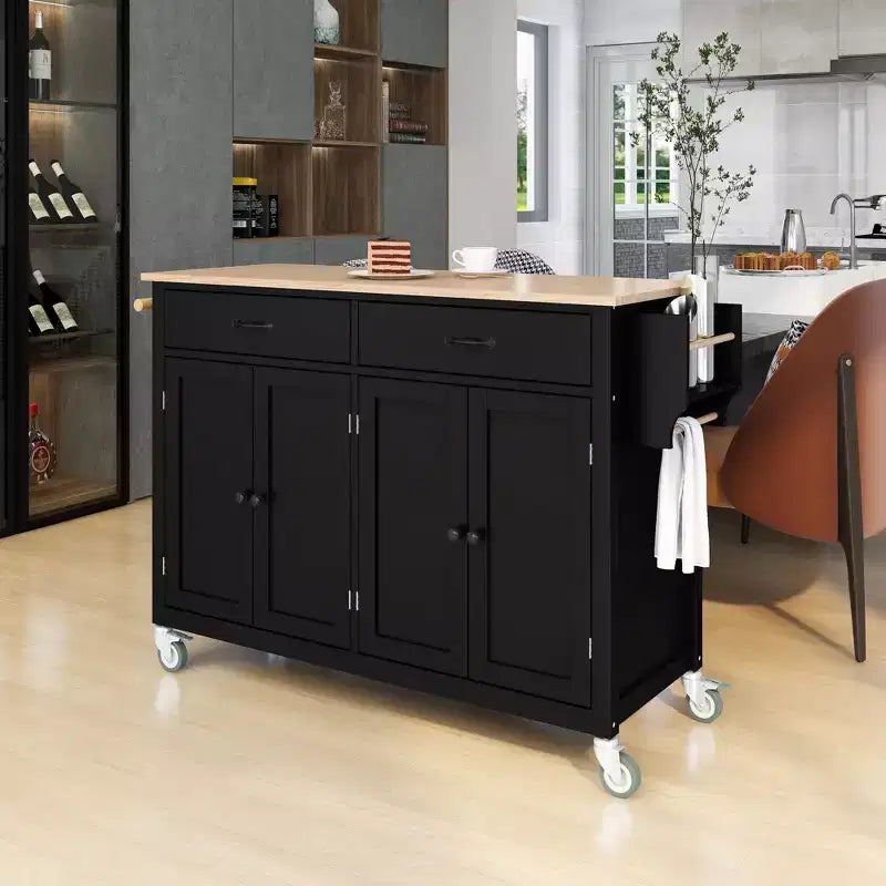 Dessert de cuisine Okak avec plateau en bois et roulettes verrouillables, chariot de cuisine avec 4 portes, porte-serviettes, 2 tiroirs et étagère à épices pour salle à manger