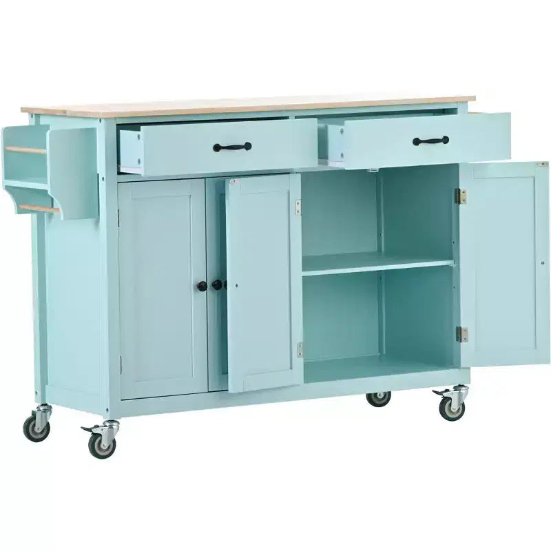 Dessert de cuisine Okak avec plateau en bois et roulettes verrouillables, chariot de cuisine avec 4 portes, porte-serviettes, 2 tiroirs et étagère à épices pour salle à manger
