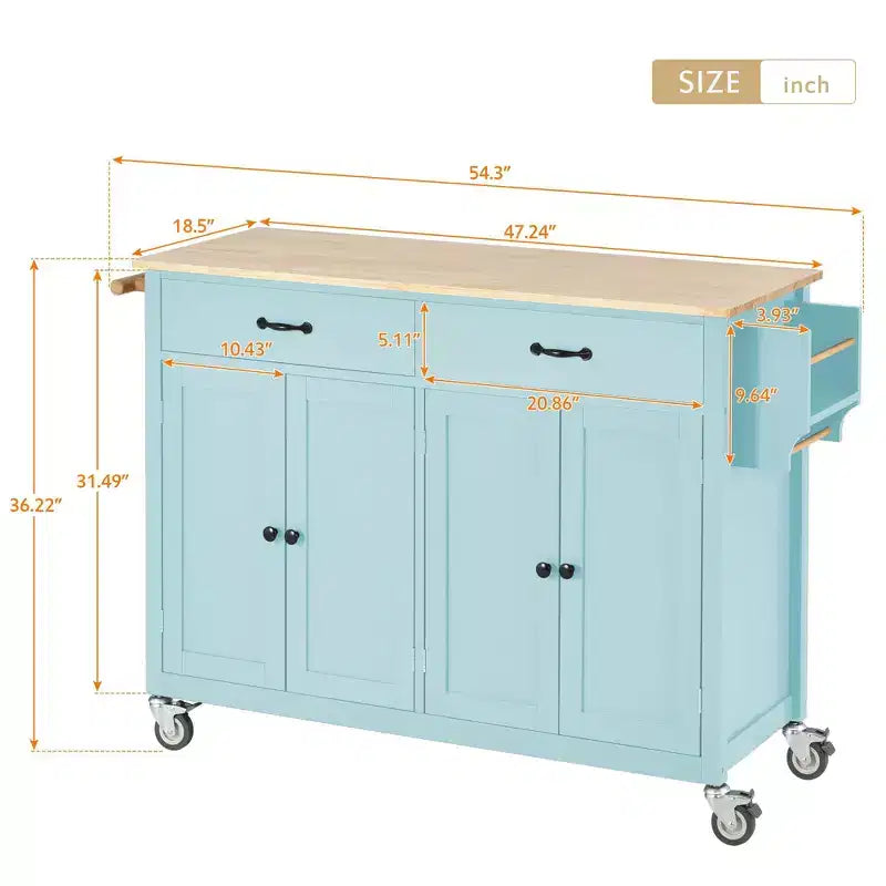 Dessert de cuisine Okak avec plateau en bois et roulettes verrouillables, chariot de cuisine avec 4 portes, porte-serviettes, 2 tiroirs et étagère à épices pour salle à manger