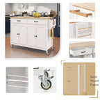 Dessert de cuisine Okak avec plateau en bois et roulettes verrouillables, chariot de cuisine avec 4 portes, porte-serviettes, 2 tiroirs et étagère à épices pour salle à manger