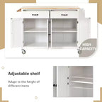 Dessert de cuisine Okak avec plateau en bois et roulettes verrouillables, chariot de cuisine avec 4 portes, porte-serviettes, 2 tiroirs et étagère à épices pour salle à manger