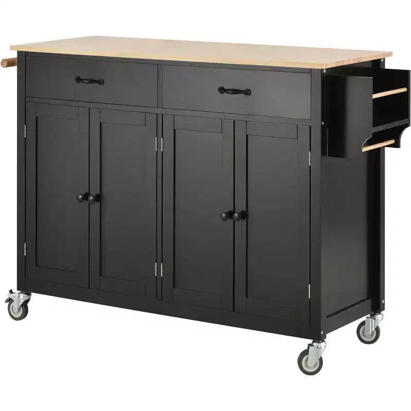 Dessert de cuisine Okak avec plateau en bois et roulettes verrouillables, chariot de cuisine avec 4 portes, porte-serviettes, 2 tiroirs et étagère à épices pour salle à manger