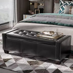 Pouffe ottoman de rangement de 51", banc de rangement ottoman avec charnière de sécurité, banc d'entrée rembourré en similicuir avec assise pour salon, chambre à coucher
