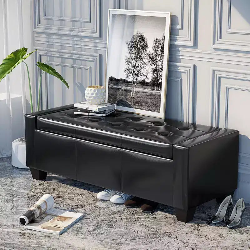 Pouffe ottoman de rangement de 51", banc de rangement ottoman avec charnière de sécurité, banc d'entrée rembourré en similicuir avec assise pour salon, chambre à coucher