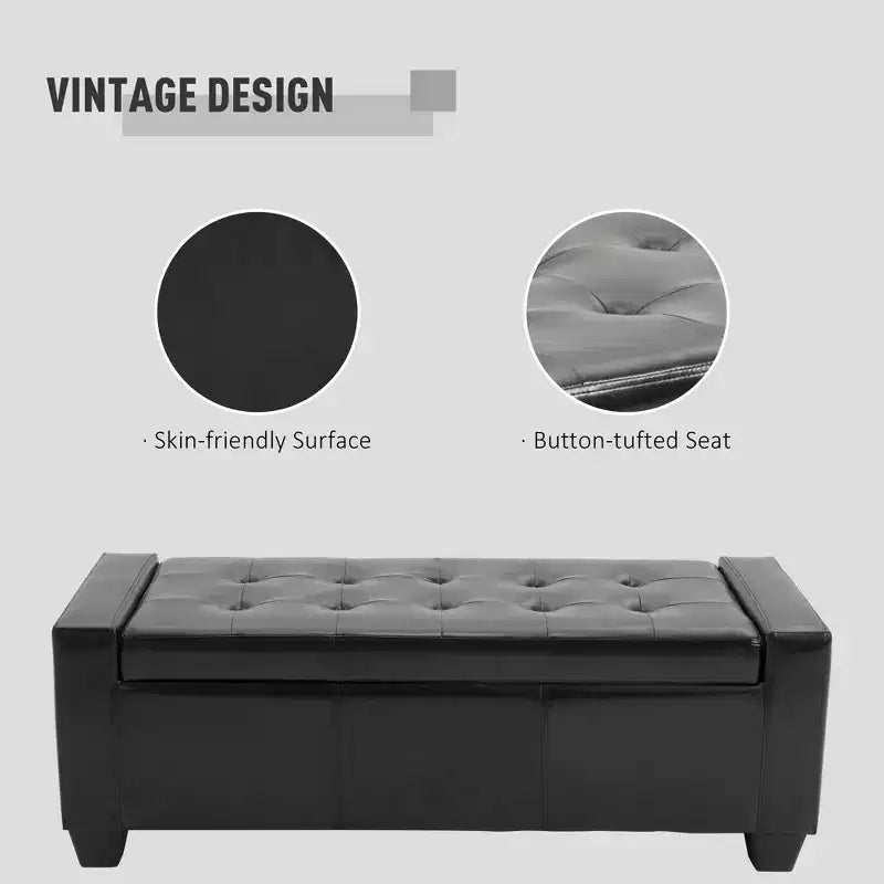 Pouffe ottoman de rangement de 51", banc de rangement ottoman avec charnière de sécurité, banc d'entrée rembourré en similicuir avec assise pour salon, chambre à coucher