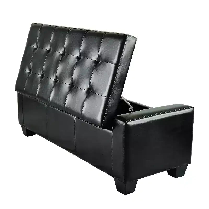 Pouffe ottoman de rangement de 51", banc de rangement ottoman avec charnière de sécurité, banc d'entrée rembourré en similicuir avec assise pour salon, chambre à coucher