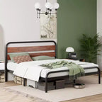 King Size Bed Frame, Heavy Duty Metal Platform Bed Frame with Wood Headboard, Full Bed Frame with Under Bed Storage Space and Solid Slat Support