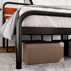 Cadre de lit King Size, Cadre de lit plateforme en métal robuste avec tête de lit en bois, Cadre de lit double avec espace de rangement sous le lit et support à lattes solides