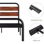 Cadre de lit King Size, Cadre de lit plateforme en métal robuste avec tête de lit en bois, Cadre de lit double avec espace de rangement sous le lit et support à lattes solides