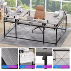 Bureau de jeu en L avec multiprise et lumières LED, bureau d'ordinateur réversible en U avec support d'écran, grande station de travail d'angle