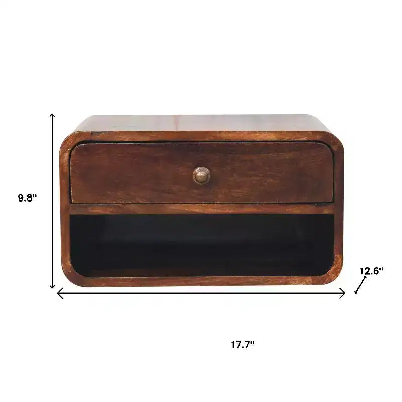 HomeRoots Table de chevet flottante à un tiroir en bois massif marron 18 po