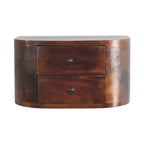 HomeRoots 18 Brown Solid Wood Round Two Drawer Floating Nightstand