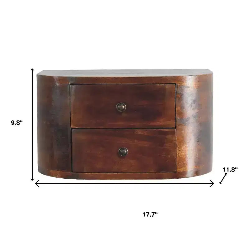 HomeRoots 18 Table de chevet flottante ronde à deux tiroirs en bois massif marron