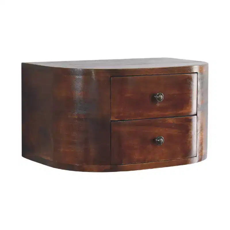 HomeRoots 18 Table de chevet flottante ronde à deux tiroirs en bois massif marron