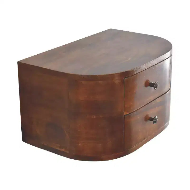 HomeRoots 18 Table de chevet flottante ronde à deux tiroirs en bois massif marron